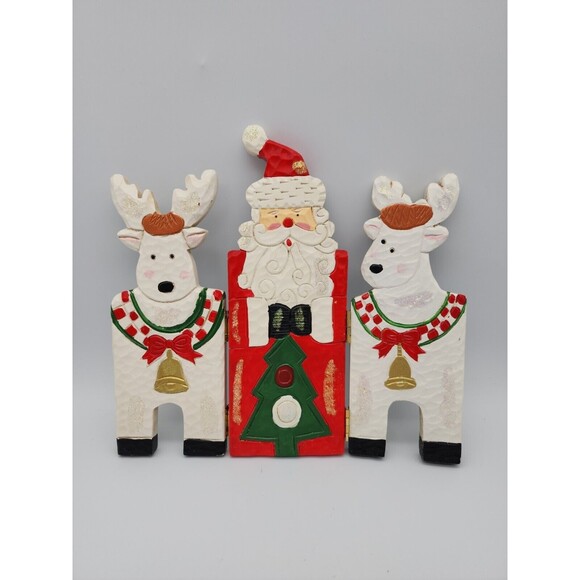 VTG Christmas Wood Decorative Folding Screen Santa & Reindeers Holiday Decor - Picture 1 of 12
